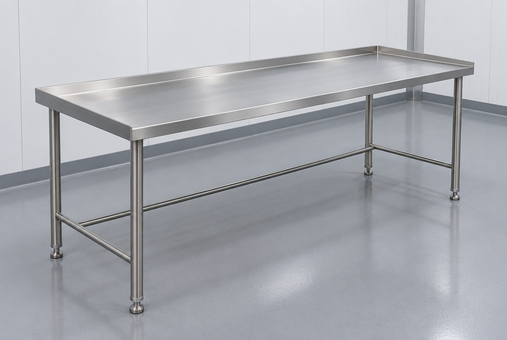 Product rendering of an all stainless sanitary work table