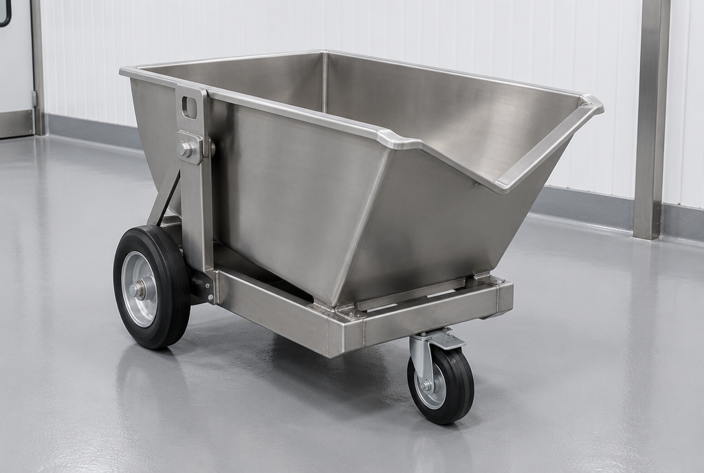 Product rendering of a stainless dump buggy